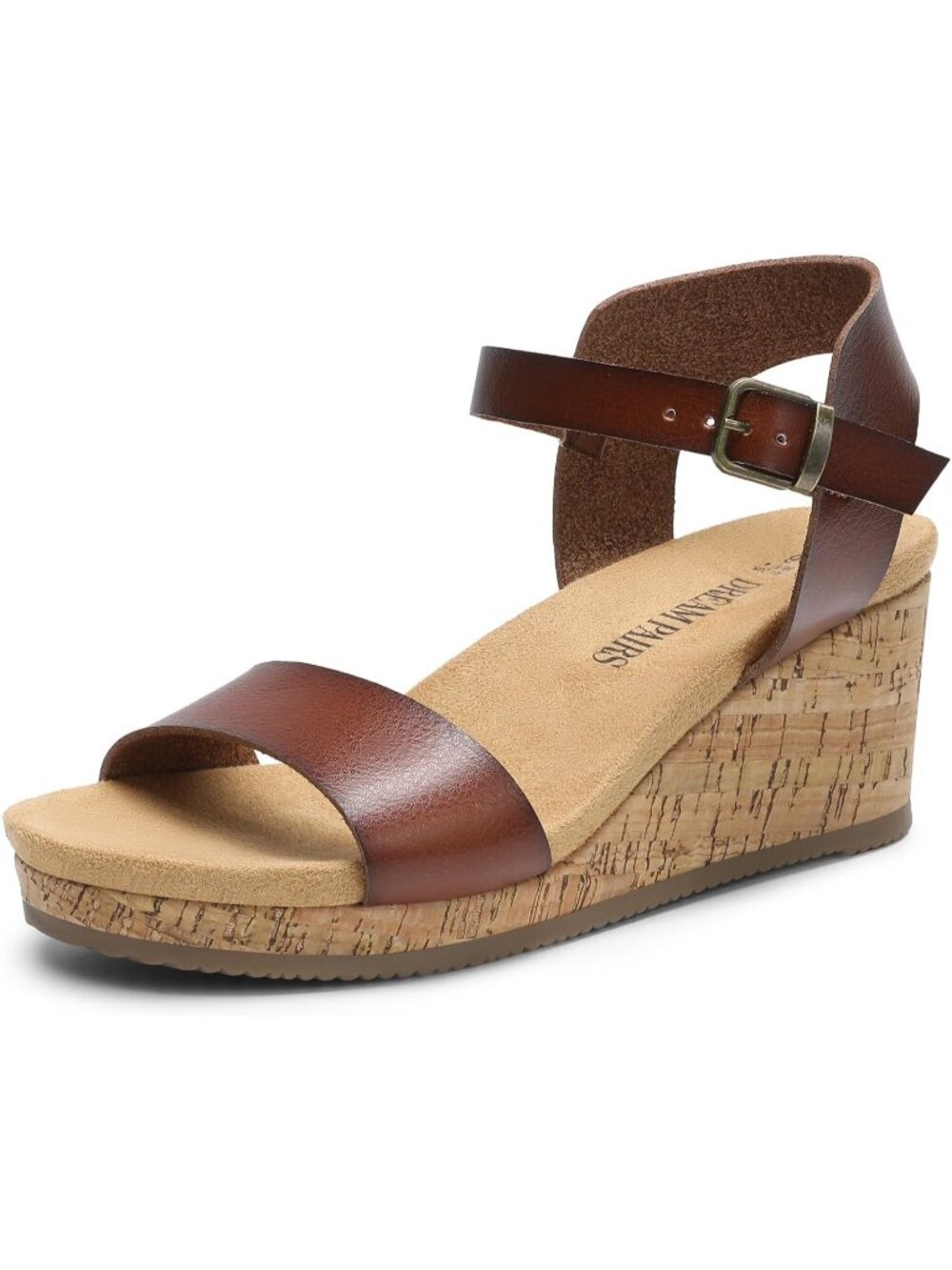 Women's Platform Wedge Sandals Brown OpenToe Ankle Strap Buckle Shoes For Summer